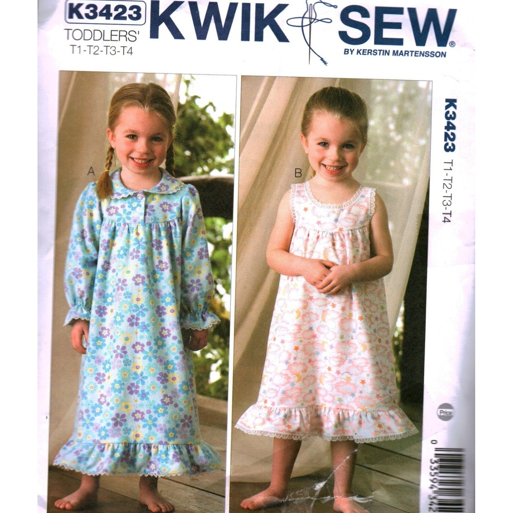 McCall's K3423 Toddlers Nightgowns Sewing Pattern Sizes T1 T2 T3 T4 UNCUT